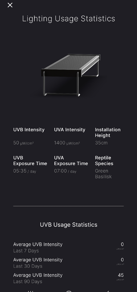 Original SPECTERRA App lighting usage settings