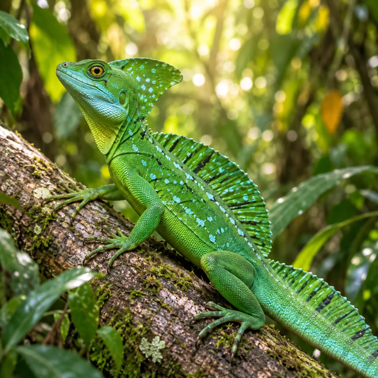 Green Basilisk in a tropical habitat