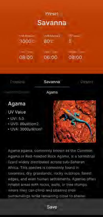 Original Savanna preset screen with Agama example