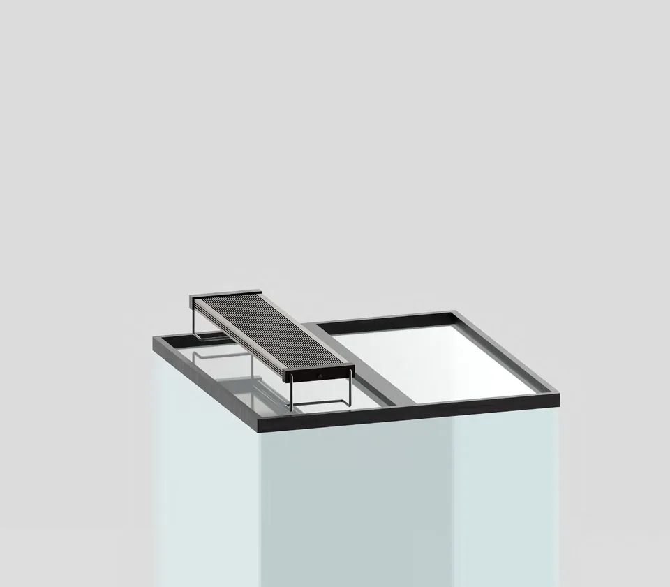SOLAR resting on a mesh-top enclosure with its support legs